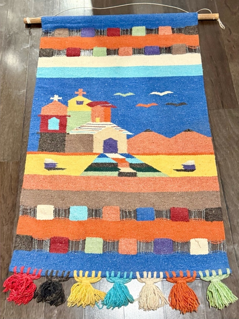 Vintage Hand Woven Colorful Tapestry Boho Southwestern Hippie
